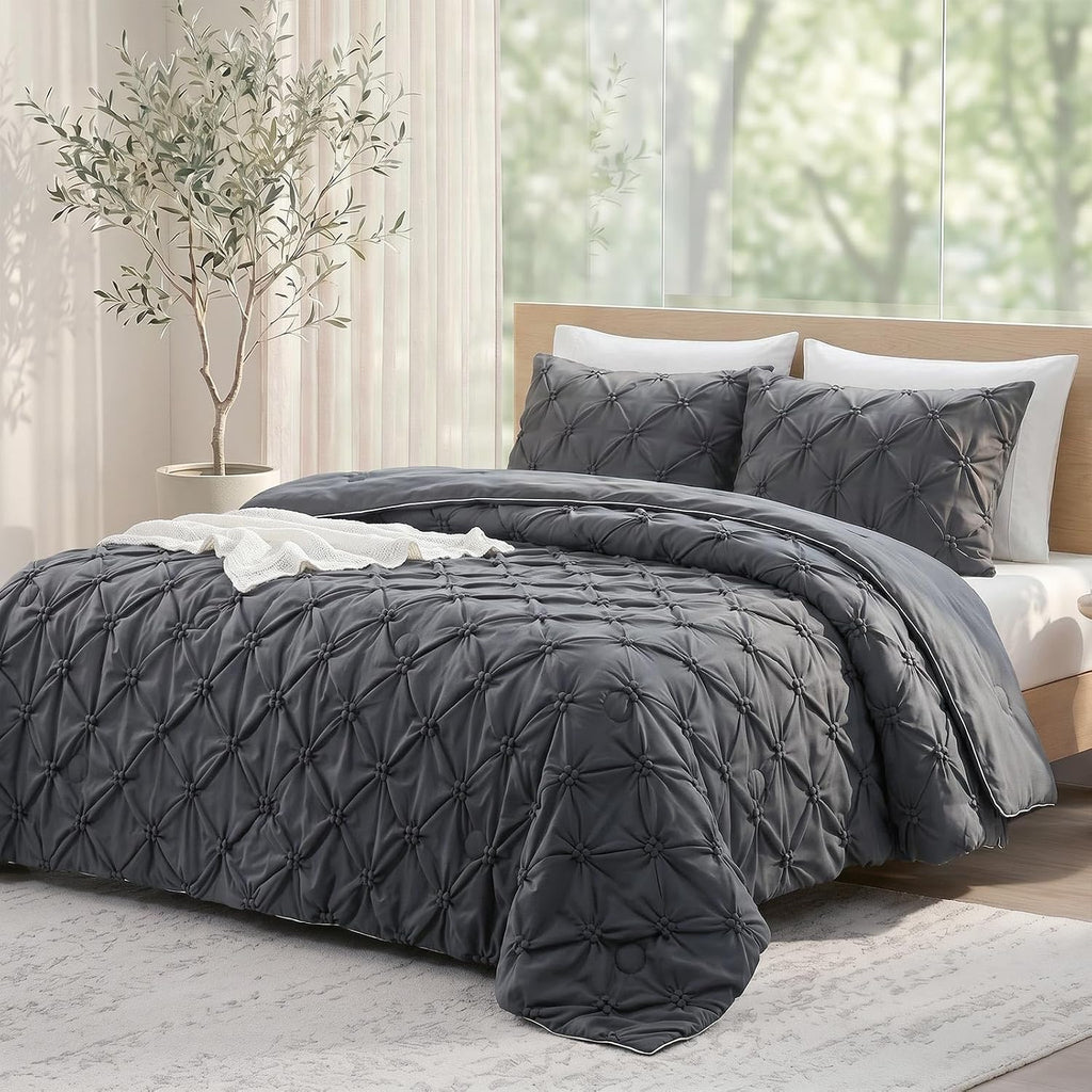 Amélie Home Pintuck Comforter Set for Hot Sleepers, King, Charcoal Grey