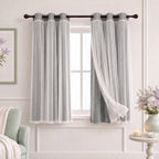 INLINAS Blackout Curtains with Sheer Overlay, Light Grey, 37x72 Inches