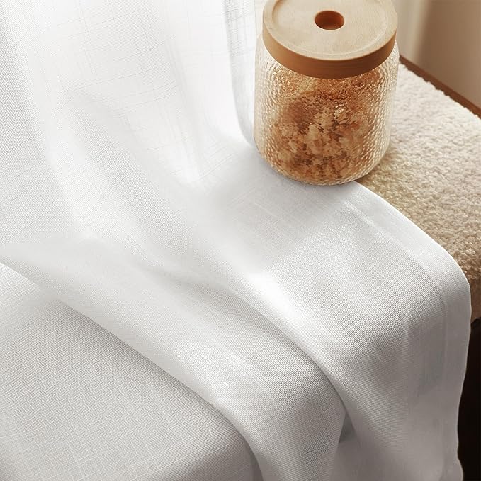 White Linen Curtains 45 inch Length 2 Panel Set - Image 4