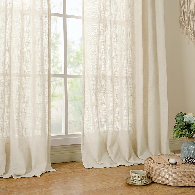 LAMIT Beige Linen Curtains for Living Room 2 Panels Set, 68 Inch Faux Linen - Image 9