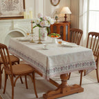 Vintage Pink Linen Blend Floral Rectangle Tablecloth 120" x 55"