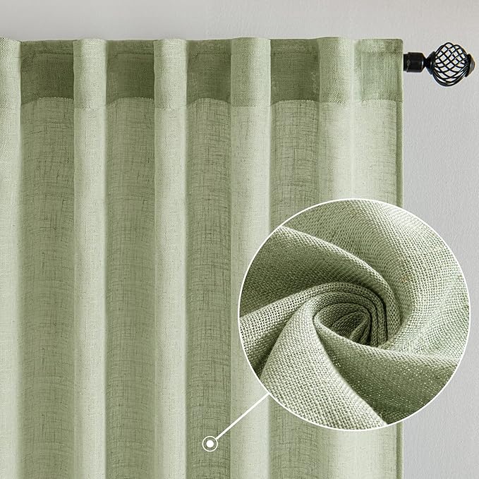 MIULEE Sage Green Linen Curtains 72 Inch Length 2 Panels - Image 2