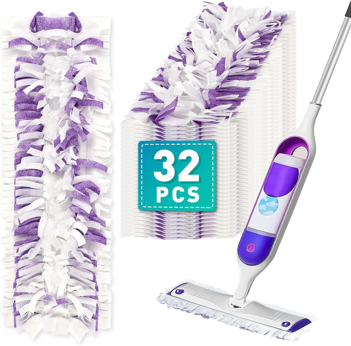 5X Cleaning Power Mop Pads Compatible with Swiffer PowerMop, Disposable Mopping Pad Refills for Cleaning, Multi-Surface Wood Floor Replacement Pads（32 Pack）