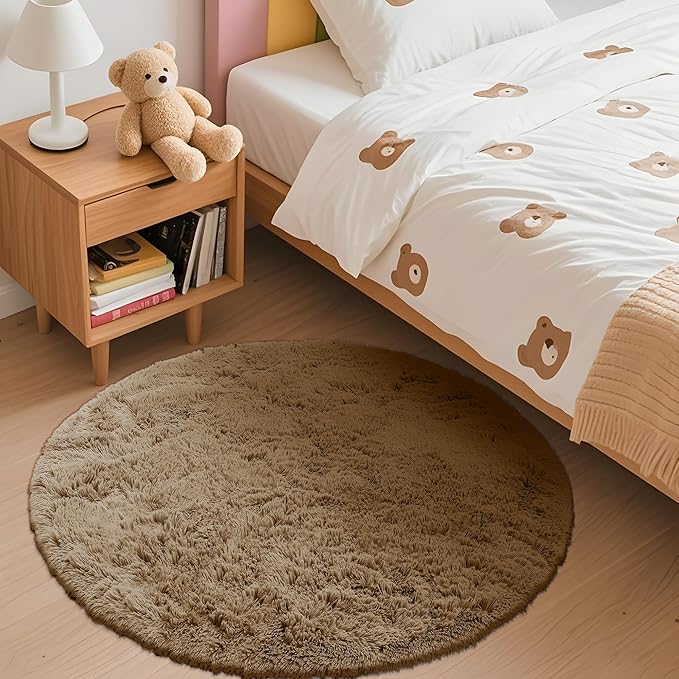 OLANLY Taupe Round Rugs for Bedroom - Image 3