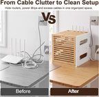 WiFi Router Box Hider with Cable Management, Bamboo, White