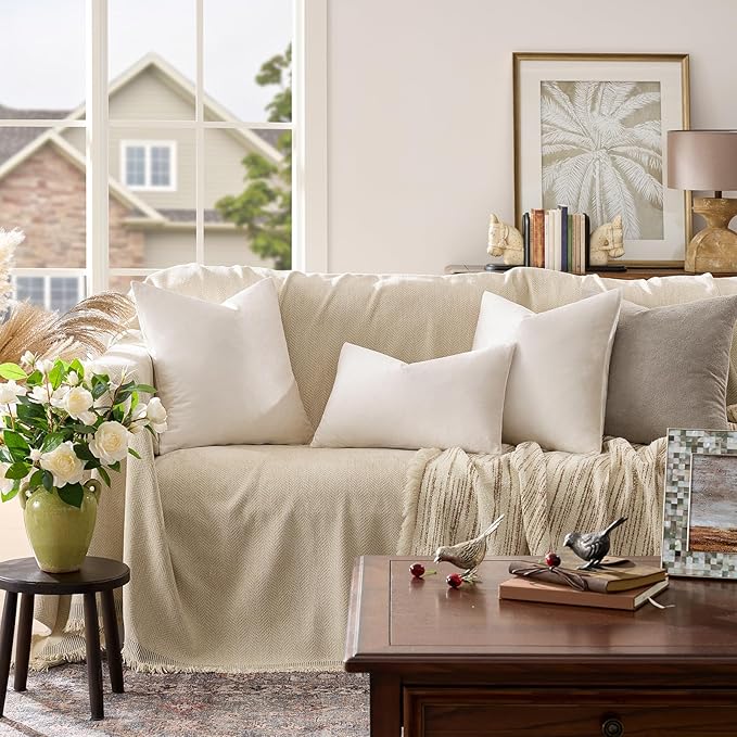 GIGIZAZA Beige Pillow Covers 22x22: Pack of 2 Throw Pillows Soft Solid Covers - Image 2