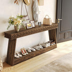 LITTLE TREE 70.87" Long Farmhouse Console Table, 2-Tier Shelf Narrow Accent Entryway Sofa Table for Living Room, Behind Couch, Hallway - Dark Brown
