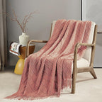 BOURINA Coral Pink Throw Blanket 50 x70 Inches Jacquard Argyle Throw Textured - Image 2