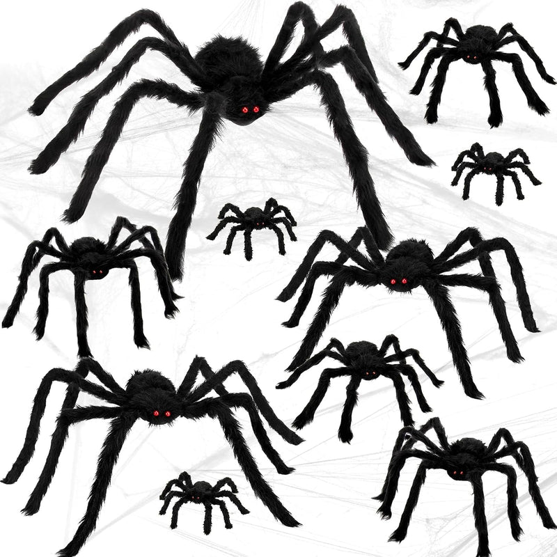 10 PCS Halloween Spider Decor, Assorted Sizes Realistic Hairy Scary Spiders