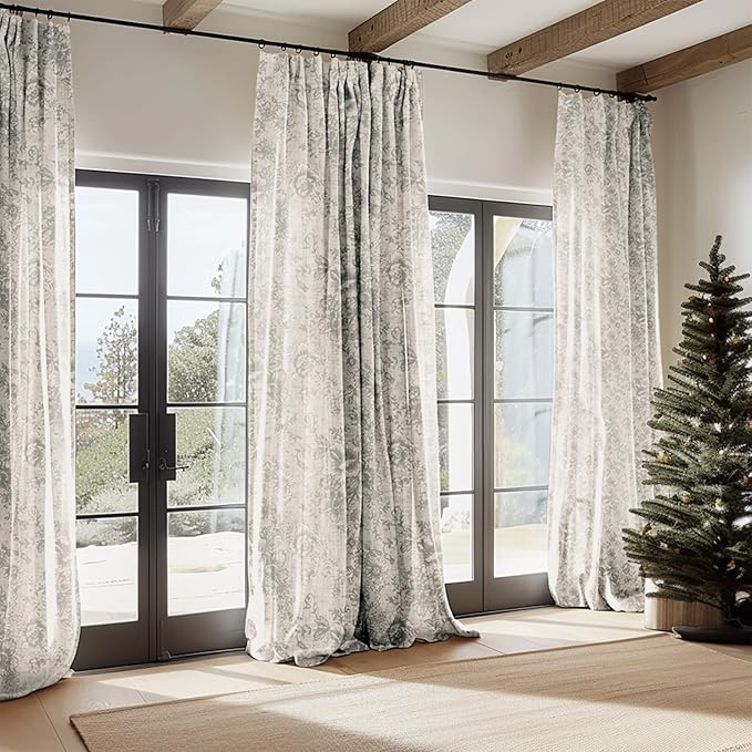 jinchan Linen Blend Curtain Floral Curtains - Image 2