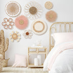 Chunful 9 Pcs Boho Nursery Wall Decor Daisy Flower Basket Decor, Pink Brown