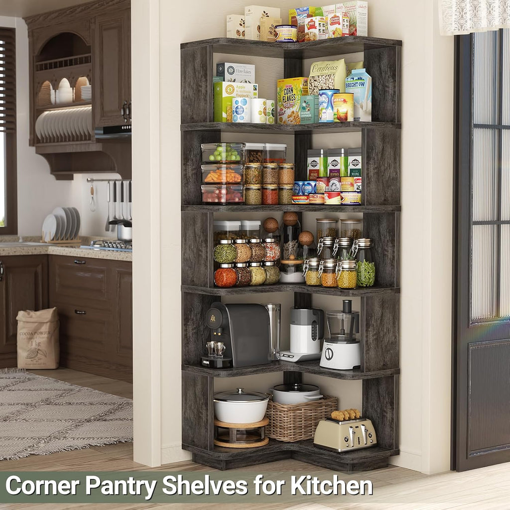 Armocity Corner Book Shelf, 6-Shelf L Shaped Corner Bookshelf with Baffle
