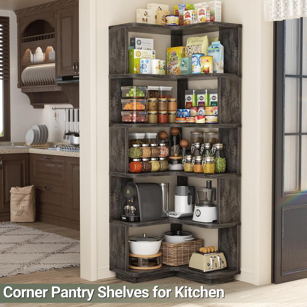 Armocity Corner Book Shelf, 6-Shelf L Shaped Corner Bookshelf with Baffle