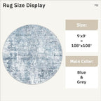 9x9 Blue/Grey Round Rug 9ft Living Room Circle Rug Vintage Round Area Rug Non - Image 5