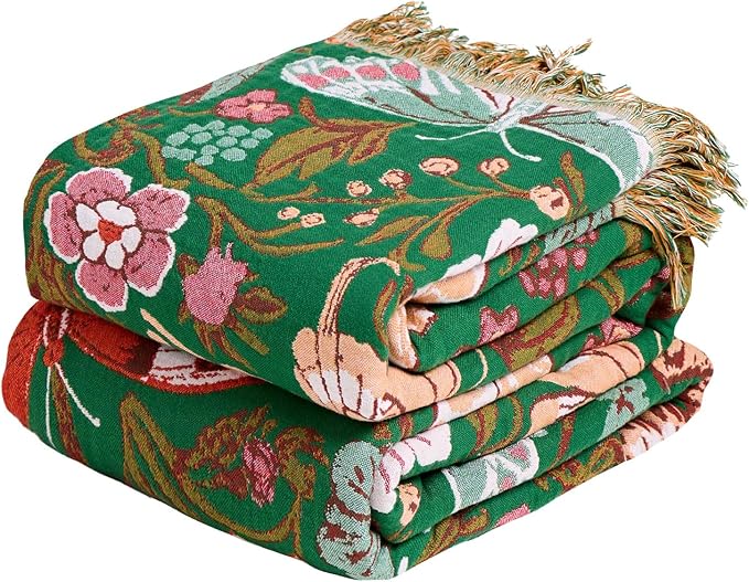 MSGKV Boho Throw Blanket for Bed 60"x80" Butterfly Floral 100% Cotton Couch by MSGKVHomeTextiles