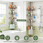HAMITOR Corner Bathroom Organizer, 4-Tier Tension Pole Shower Caddy, Bronze