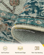 Area Rugs 7ft Washable Non-Slip, Floral Vintage Distress Print Pattern - Image 3