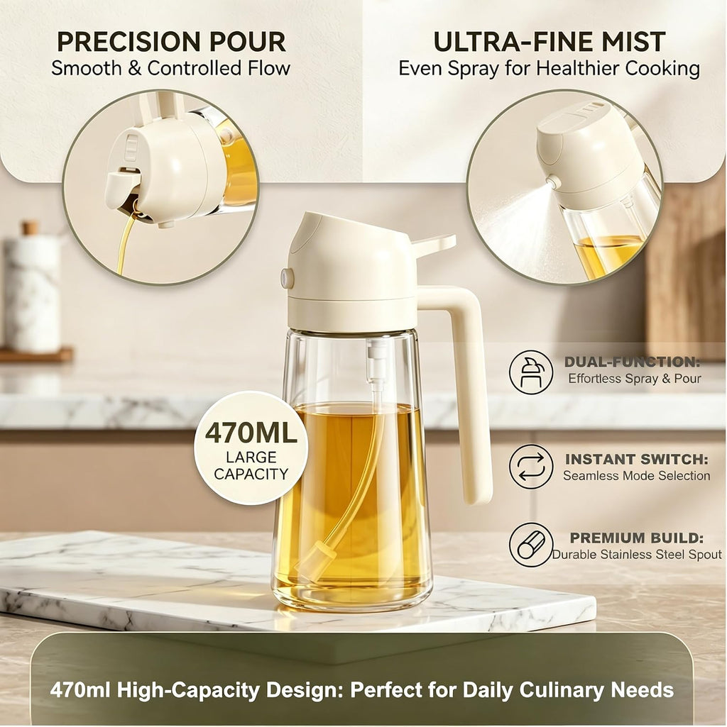 Pure Future 2-in-1 Olive Oil Sprayer for Cooking, Dispenser Bottle (White)