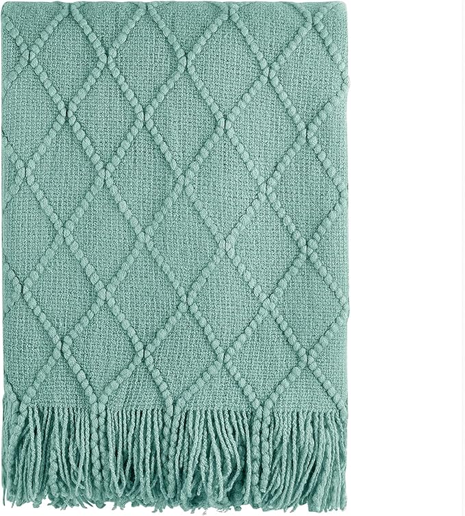 BOURINA Throw Blanket Textured Solid Soft Sofa Throw Couch Cover Knitted by BOURINA