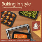 Bakken 4-Piece Bakeware Sets, Nonstick Carbon Steel Baking Sheet, Stackable Space-Saving Bakeware, Dishwasher Safe, Stain-resistant, PFOA, PFOS, & PTFE Free, Oven Safe Up To 450°F, Gray Marble
