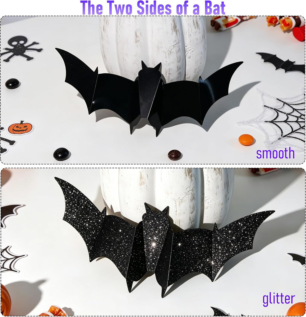 TW SHINE 40 PCS Halloween Bats Wall Stickers Decor, Removable PVC Lighted 3D Bats Wall Stickers Assorted Size, Halloween Decorations for Indoor Outdoor Home Window Party Supplies