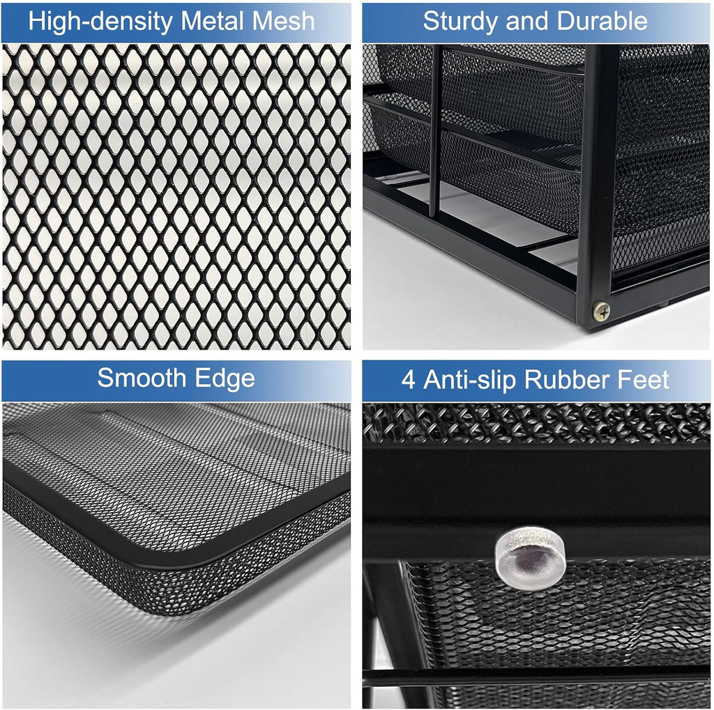 Mesh Desk Organizer with 6 Tier Sliding Drawers,Black