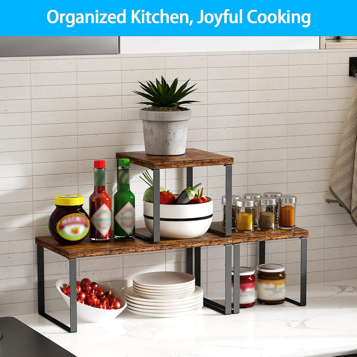 Golener Countertop Shelf, Kitchen Counter Organizer, Adjustable, Stackable