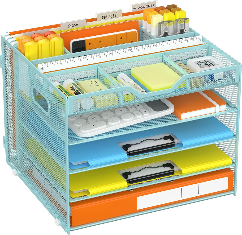 Docnest 5 Tier Desk Organizer with Hanging File Folder Holder&Tray, White