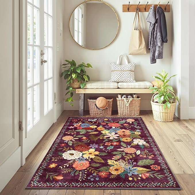Floral Machine Washable Rug, 3x5 Rug Non Slip Soft Bedroom Rugs by WelcometoBabovid