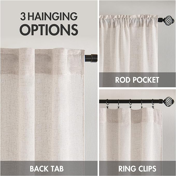 MIULEE White Linen Curtains 90 Inch Length 2 Panels - Image 3