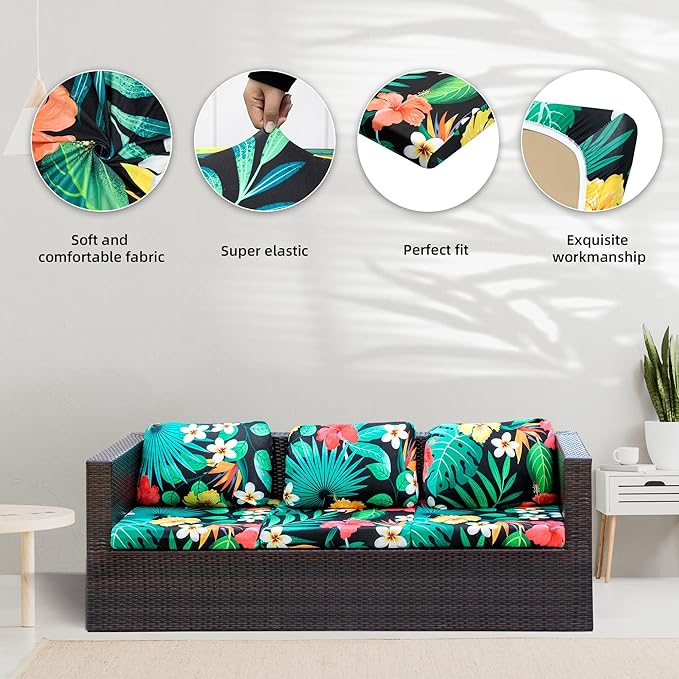 8Pcs Stretch Patio Cushion Covers, Outdoor Couch Covers Replacement, Outdoor - Image 3