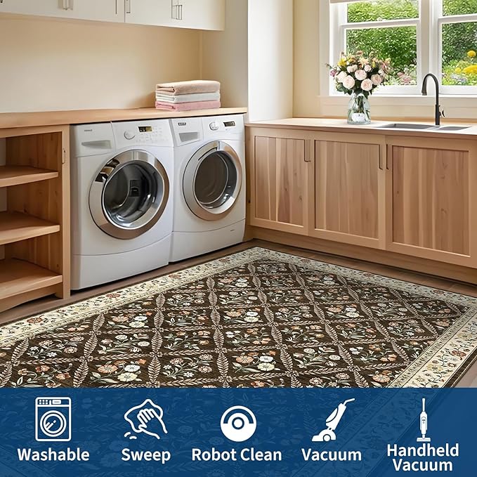 GarveeHome Grey Floral Rug 4x6 Rug Machine Washable Area Rug - Image 7