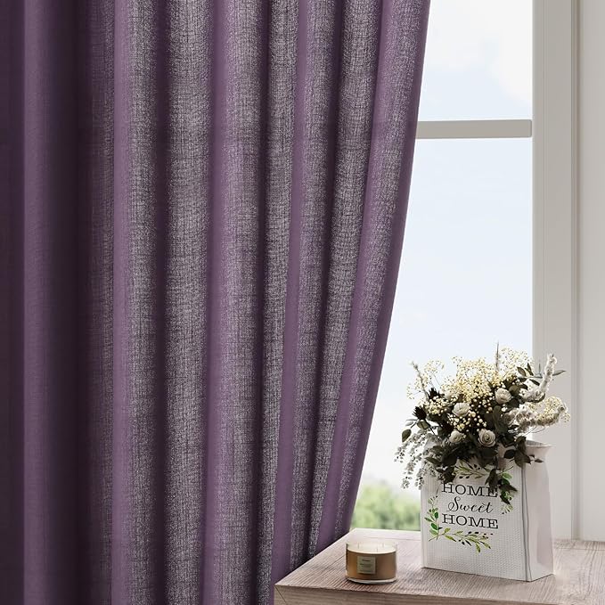 Plum Linen Curtains for Living Room 63 Inches Long 2 Panel Set Light Filtering - Image 4