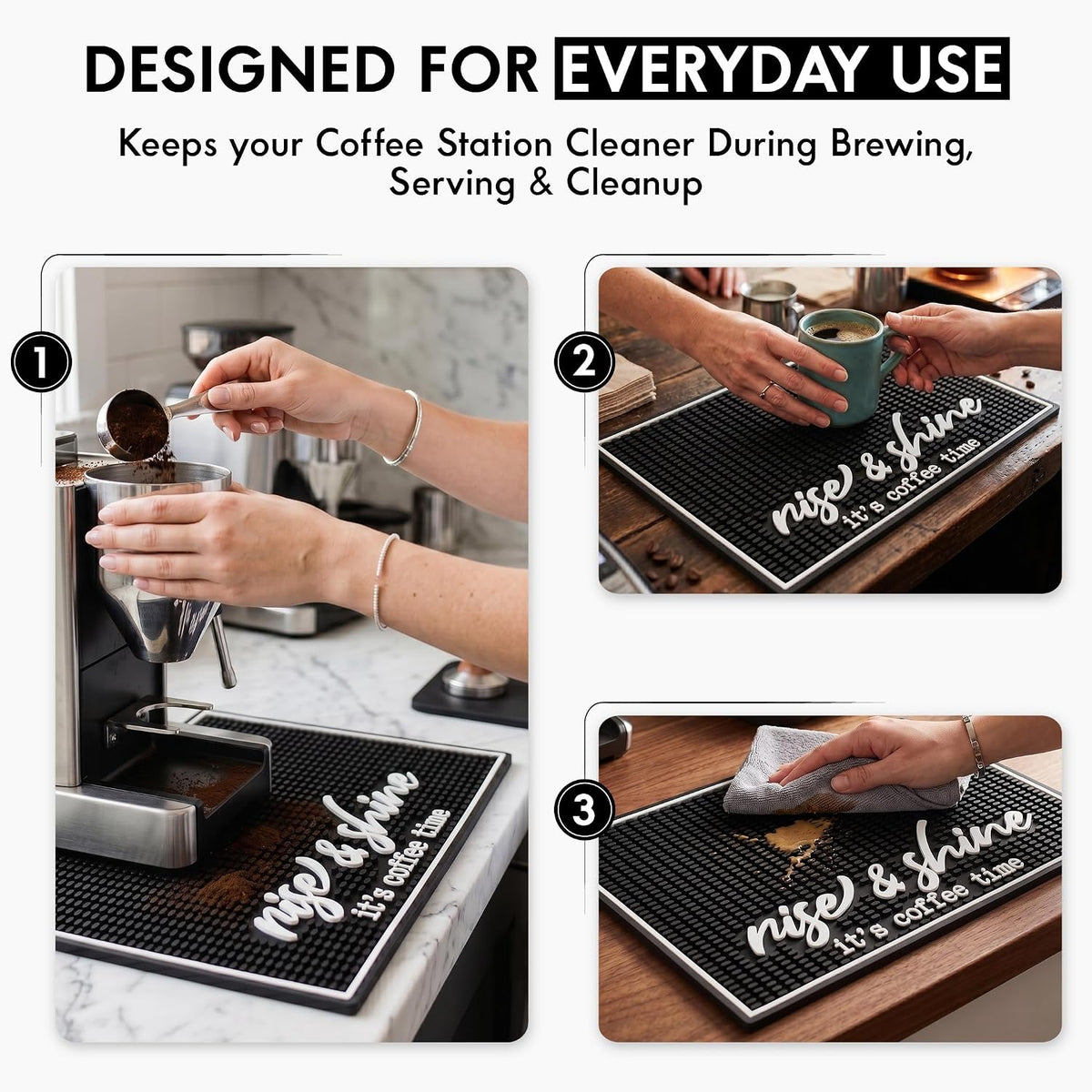 Coffee Bar Mat, Rise and Shine - Coffee Bar Accessories, Station, 18x12