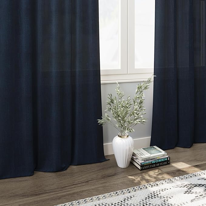 Linen Navy Blue Curtains 108 inch Extra Long - Image 6