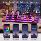 LED Illuminated Bar Bottle Display Rack, 3-Tier 32" Multi-Color Whiskey Rack, Tabletop Wine Rack Equipped with RF Remote Control and App Control Ideal Choice for Home Bar, Whiskey Lovers Gift