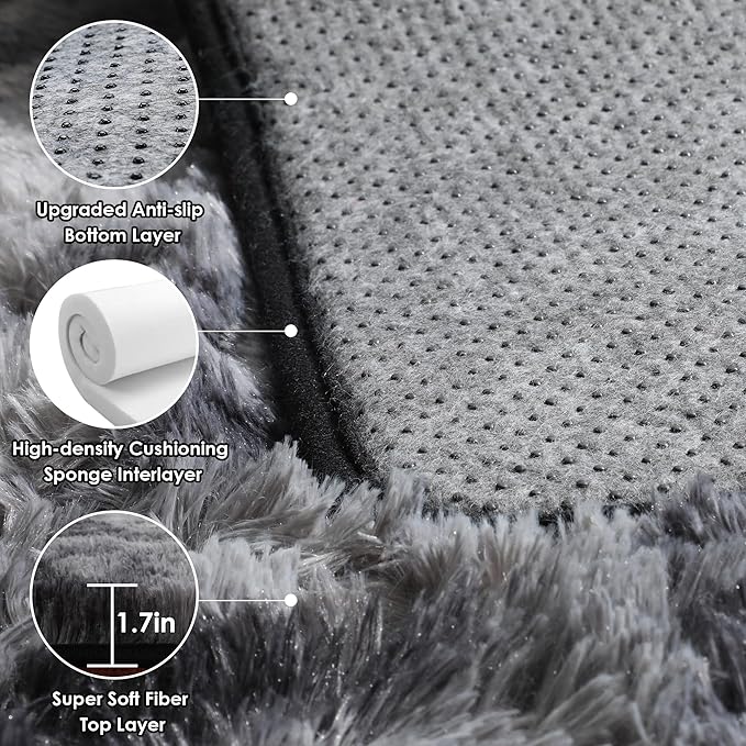 ONASAR Area Rugs for Bedroom Living Room, Fluffy Tie-Dyed Dark Grey 4x6 Indoor - Image 4