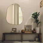 PERFNIQUE Irregular Asymmetrical Wall Mirror, 32"x24" Gold Bathroom Mirror