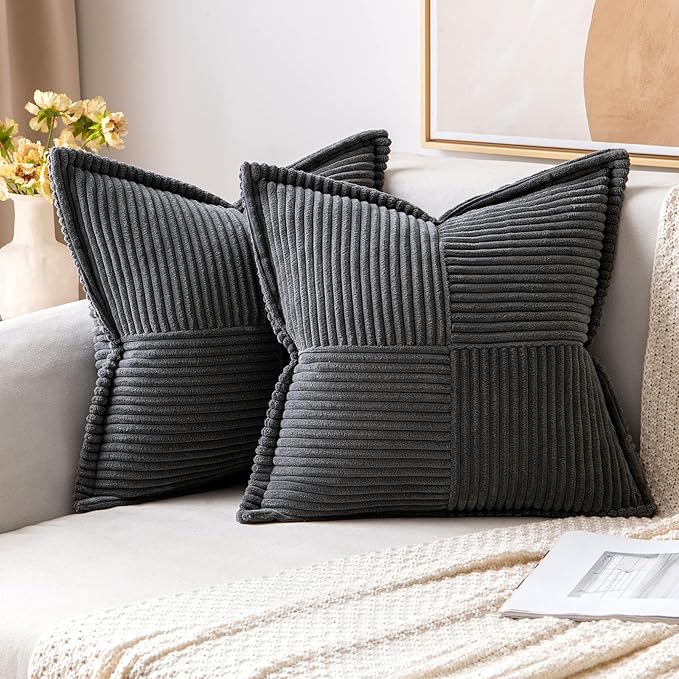 MIULEE Dark Grey Corduroy Decorative Euro Sham Pillow Covers 24x24 Inch by MIULEE