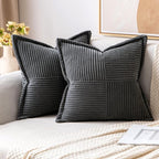 MIULEE Dark Grey Corduroy Pillow Covers 16x16 Inch by MIULEE