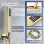 Thermostatic Shower System Dual Shower Head & HandHeld Spray Brushed Gold