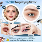 30X Travel Magnifying Mirror with Light, Height Adjustable Vanity Mirror with Phone Holder Stand, Portable Compact Handheld Makeup Mirror with Smart Display for Travel, Daily Makeup Use, White