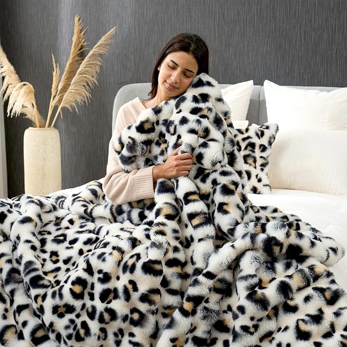Cozy Bliss Leopard Print Faux Fur Throw Blanket - Image 8