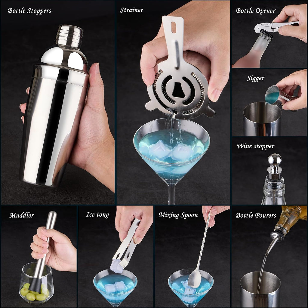 Bartender Kit,15 Pcs Cocktail Shaker Bar Tool with Acrylic Stand