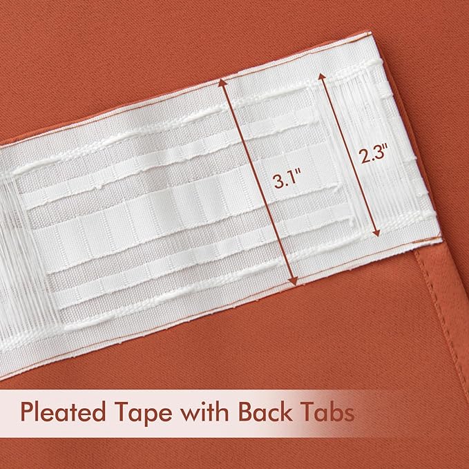 MIULEE Back Tab Burnt Orange Blackout Curtains 120 Inch Long 2 Panels Set - Image 4