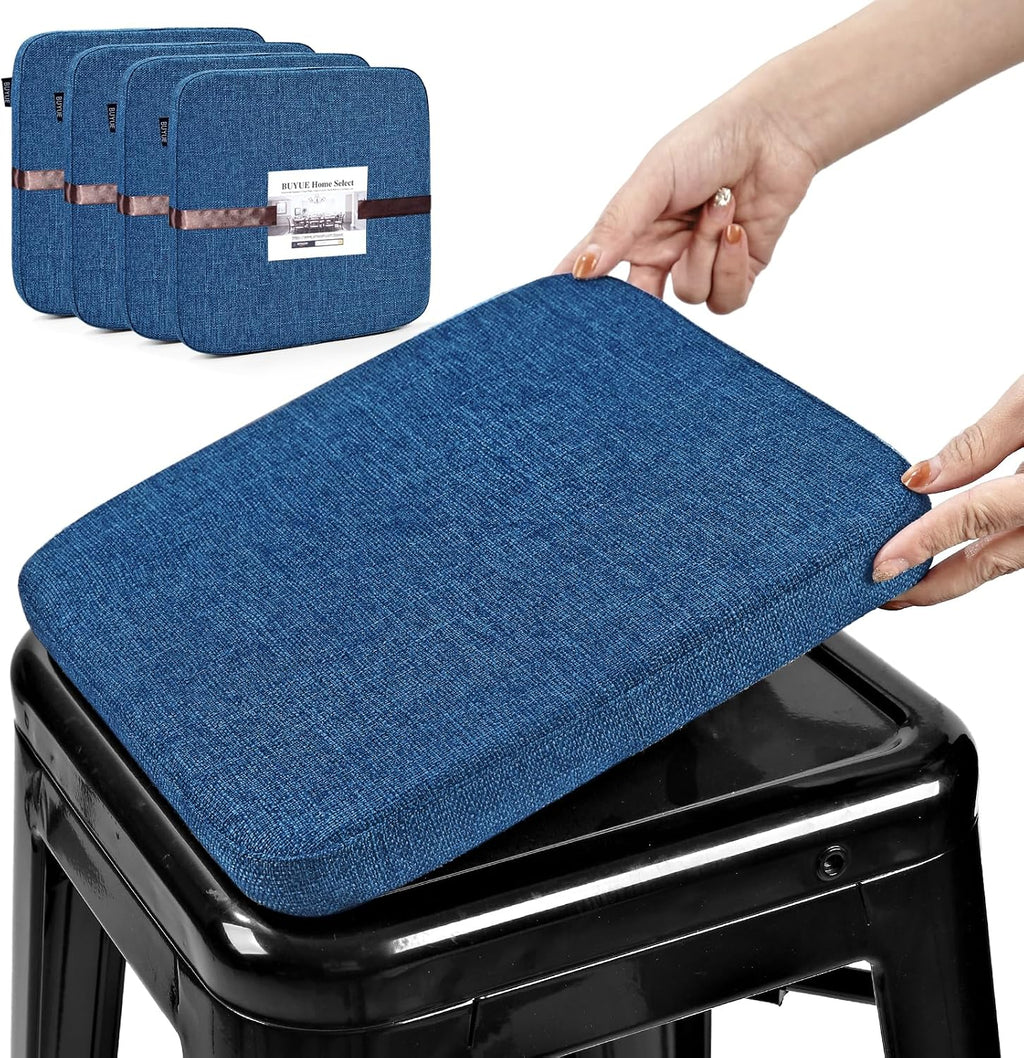 BUYUE Friendly Woven Fabric Magnetic Bar Stool Cushions Set of 4, Enhanced Anti-Slip Breathable Small Chair Seat Pads for Café Bistro Stackable Metal Stools (Square, Dark Blue, 4 Counts)