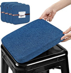 BUYUE Friendly Woven Fabric Magnetic Bar Stool Cushions Set of 4, Enhanced Anti-Slip Breathable Small Chair Seat Pads for Café Bistro Stackable Metal Stools (Square, Dark Blue, 4 Counts)