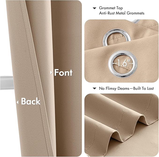 MIULEE Beige Blackout Curtains for Bedroom Living Room 72 Inches Long 2 Panels - Image 4