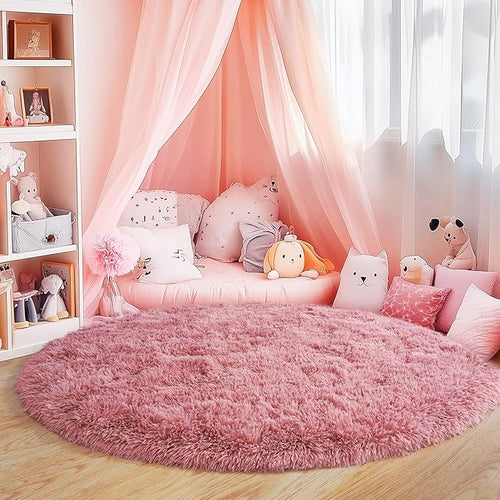 3'x3' Blush Round Rugs for Girls Bedroom, Ultra Soft Fluffy Circle Rug for Kids - Image 2