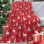 Christmas Tree Reindeer Red Flannel Throw Blanket